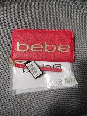 BeBe Red Logo Zip-Around Wallet with Wristlet
